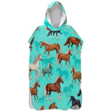Imagem de Joisal Poncho de surfe plus size para adultos trocador de roupas de banho de praia com capuz cavalo turquesa homens mulheres poncho com capuz