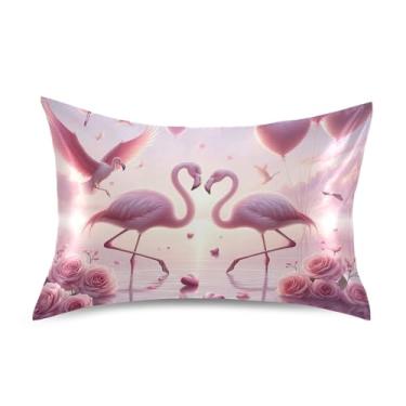 Imagem de Fronha King Queen Padrão Rosa Valentine Flamingo Floral Cetim Fronhas Fofas Premium Refrescante Cama Decoração de Cama King Size 101,6 cm x 50,8 cm