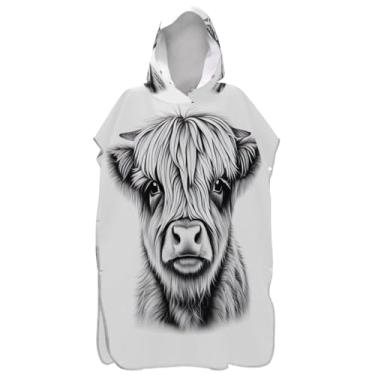 Imagem de Joisal Poncho de surfe trocador de roupão para toalha de natação com capuz fofo reutilizável fofo preto branco vaca highland ponchos adultos para mulheres