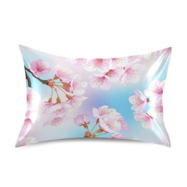 Imagem de Fronhas legais flores de cerejeira rosa pastel cetim padrão Queen King fronhas fronhas refrescantes cama travesseiro cuidados com a pele tamanho Queen 76.2 cm x 50.8 cm