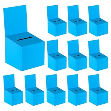 Imagem de EVELOMO Urna de votação com compartimento, caixa de votação de papelão com cabeçalho removível para eleições, sorteios, doações, sugestões, concurso de votação 15 x 15 x 15 cm (azul)