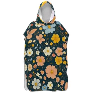 Imagem de Joisal Poncho de surfe leve para trocador de roupas de banho de praia com capuz retrô borboleta floral masculino poncho com capuz