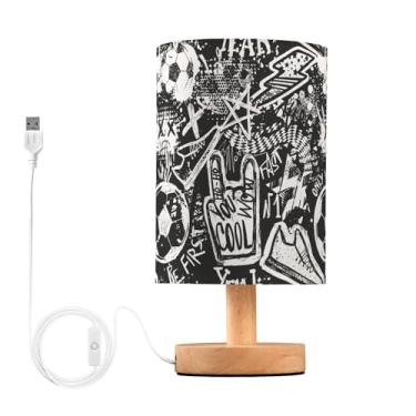 Imagem de Joisal Abajur de mesa de cabeceira de grafite esportivo de futebol abstrato abajur de linho lâmpadas de mesa pequenas para sala de estar, decoração de quarto aconchegante