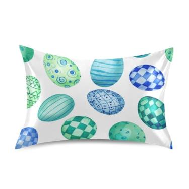 Imagem de King Queen Travesseiros Padrão Azul Verde Ovos de Páscoa Fronhas de Cetim Branco para Cabelo Arte Bonita Refrigeração Quarto Estética King Size 101,6 cm x 50,8 cm
