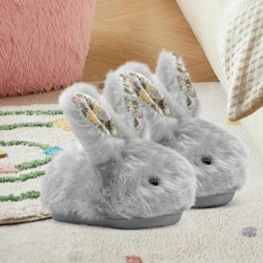 Imagem de Chinelos infantis para meninos e meninas, coelhinhos, fofos, antiderrapantes para inverno, adequados para ambientes internos e externos, Cinza, 8-9.5 Toddler