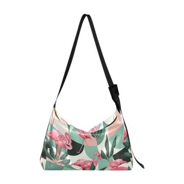 Imagem de Bolsa Hobo Feminina de Couro PU de Ação de Graças Abóbora Folha de Bordo Grande Bolsa Masculina de Couro com Estampa de Folhas, Flamingo Tropical Banana Leaves