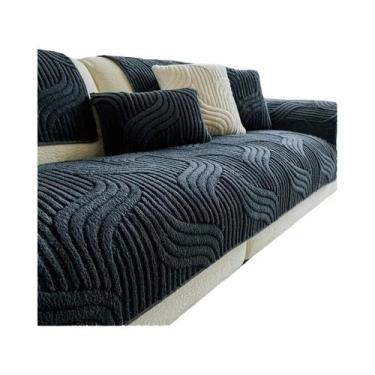 Imagem de Capa De Sofá De Veludo Listrada Creme Antiderrapante Protetor De Sofá 