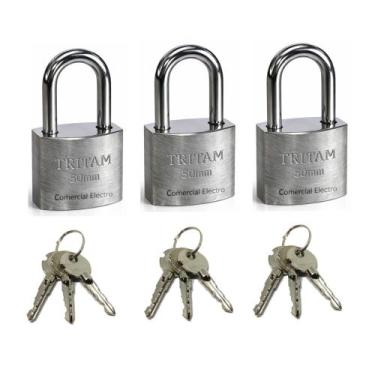 Imagem de 03 X Cadeados Tritan 50MM Chave Tetra Proteção Contra Furto - Comercia