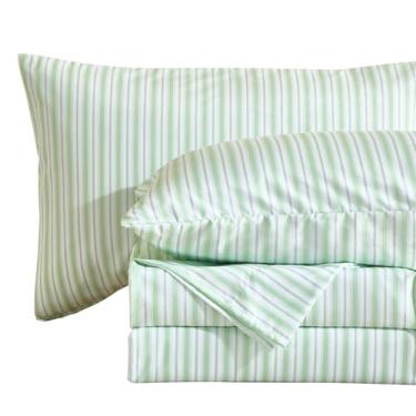 Imagem de MCO Conjunto de lençóis listrados de 4 peças, conjunto de lençol King respirável com bolso profundo de 41 cm, moderno e luxuoso, conjunto de cama de microfibra escovada (king, verde)