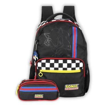 Imagem de Kit Mochila Sonic E Estojo Personagem Escolar Meninos Preto - Luxcel