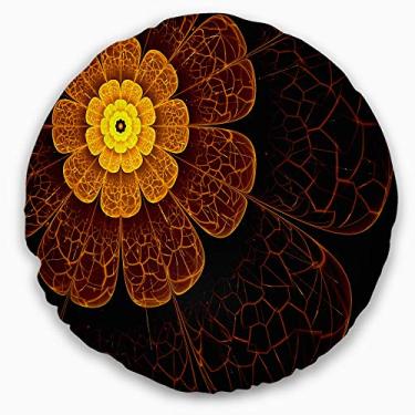 Imagem de Sala de estar redonda floral florida fractal laranja simétrica Designart, sofá, almofada de alta qualidade + capa de almofada impressa em ambos os lados 40 cm