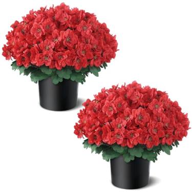 Imagem de YXZZWL Conjunto de 2 árvores de topiaria de flor de azaléia artificial – plantas em vasos de flores de seda falsa, arbustos de azaléia artificiais resistentes ao sol para porta da frente, jardim