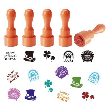 Imagem de AHANDMAKER 5 estilos de carimbos de ovos do Dia de São Patrício, mini carimbo de borracha de madeira com desenhos exclusivos para ovos famosos e proprietários de galinhas e planejadores de