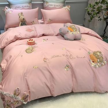 Imagem de Aplique de coelho de algodão de fibra longa bordado quatro peças orelhas de coelho tridimensionais capa de edredom de algodão (cor: terno verde de 6 peças, tamanho: 1,5 m) (terno rosa de 6 peças)