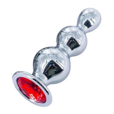 Imagem de Plug Anal 9,5x3,6cm Escalonado Com Esferas Em Aço Com Pedra Na Base Brinquedo Anal PL158 (VERMELHO)