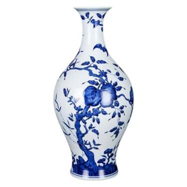Imagem de Vaso de decoração de vaso de cerâmica artesanal, padrão azul e branco, acessórios de escritório para casa (40 * 20 cm) decorações de casa