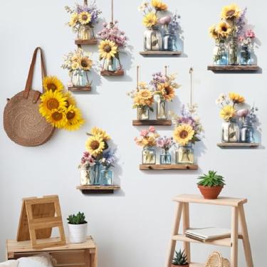 Imagem de SUPERDANT Girassóis 3D em garrafas de vidro adesivos de parede padrão de flores adesivos de parede adesivos de arte DIY decoração de vinil decalques naturais decoração de arte para sala de estar