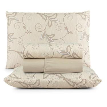 Imagem de Jogo de Cama Casal 4 Peças Micropercal 200 Fios Toque Aveludado com Elástico e Fronhas(Galak,Casal)