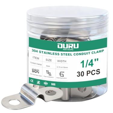Imagem de OURU Braçadeira de conduíte de aço inoxidável 304 de 30 peças, braçadeira de tubo de metal rígido, alça de tubo de 2 furos para automóvel, fios e tubos