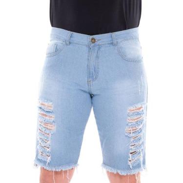 Imagem de Bermuda jeans clara masculina rasgada puida com barra desfiada - Ss Je