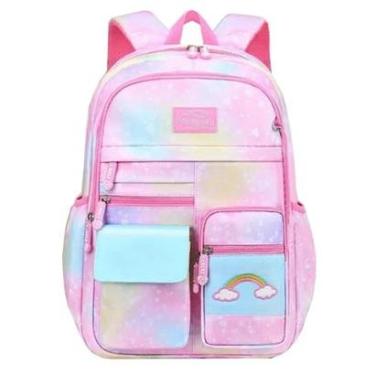 Imagem de Mochila Escolar Infantil Espaçosa Menina Colorida Princesa Arco Iris Estilo Fichario-Feminino