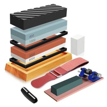 Imagem de Kit Amolador 11 Peças: Pedra de Amolar 400/1000 e 3000/8000 Grit, Suporte e Guia de Afiação Inclusos