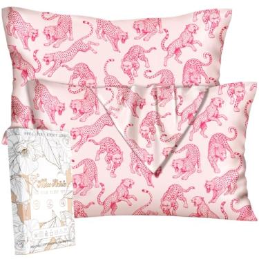 Imagem de Miss Adola Pacote com 2 fronhas de seda - tamanho padrão 50 x 66 cm fronha sedosa amoreira para cabelo e pele macia fofa estética cama fronha de dormir com zíper para mulheres, leopardo PK