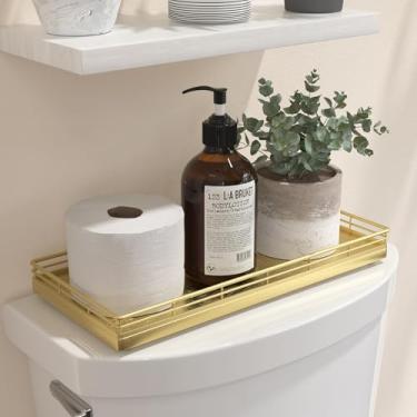 Imagem de Bandeja de vaso sanitário de carvalho, cesta de armazenamento de papel higiênico de madeira de 33 cm, organizador de cesta de vaso sanitário, bandeja de maquiagem de perfume, vela de cozinha, balcão