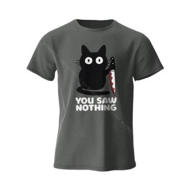 Imagem de Camiseta Feminina Engraçada Com Estampa De Gato, Gola Redonda, Manga C