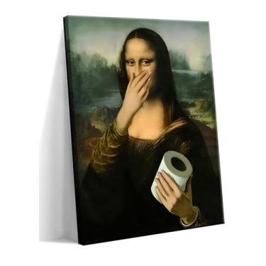 Imagem de Arte de parede engraçada Mona Lisa em tela para decoração de banheiro, humor vintage, arte de banheiro divertida, imagem de pintura clássica Mona Lisa, impressão de pôster caprichoso, decoração de