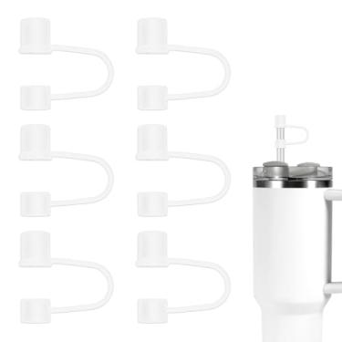 Imagem de 6 capas de silicone com canudo para copo Stanley de 10 mm, pontas à prova de vazamento, tampa de copo reutilizável para acessórios Stanley Cup (branco)