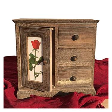 Imagem de Caixa organizadora de joias de madeira com 3 gavetas caixa organizadora de joias de madeira sicômoro retrô envelhecida para anel organizador de joias de armazenamento de brincos (caixa de joias C