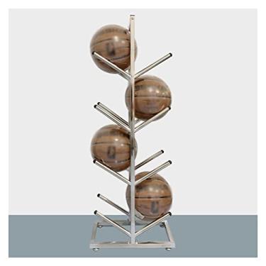 Imagem de ZDJZMGZ Suporte para exibição de bolas internas, suporte de armazenamento de bolas, prateleira de basquete de aço inoxidável, suporte de exibição removível para vôlei e futebol