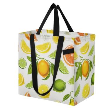 Imagem de SEHANY Sacolas de compras reutilizáveis de verão limão com alças reforçadas, bolsa de compras de lona dobrável à prova d'água de grande capacidade para viagem, cozinha, praia