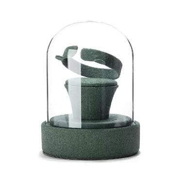 Imagem de x3anggyt5 Elegante suporte de pulseira de veludo organizador de joias e exibição com tampa de vidro decorativo para organizador de exibição de vendas (verde)