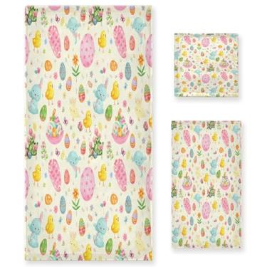 Imagem de xigua Conjunto de toalhas de banheiro de coelhinhos da páscoa toalha de banho macia absorvente de 3 peças toalha de mão toalhas decorativas para banheiro, academia, hotel, praia, piscina