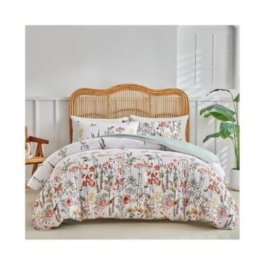Imagem de Conjunto de capa de edredom floral estilo pastoral, macio, botânico, floral, conjunto de 3 peças (264 x 229 cm)