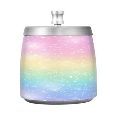 Imagem de STAYTOP Cinzeiro de cores de arco-íris bonito com tampa, aço inoxidável à prova de vento, sem fumaça, cinzeiro grande para uso ao ar livre para decoração de escritório em casa