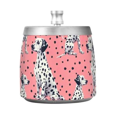 Imagem de STAYTOP Lindo cinzeiro de cachorro manchado com tampa, aço inoxidável à prova de vento, sem fumaça, cinzeiro grande para uso ao ar livre para decoração de escritório em casa