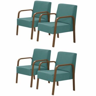 Imagem de Kit 4 Poltronas Decorativas 1 Lugar Luna Braço Madeira Suede