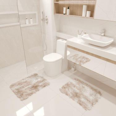 Imagem de Kit Tapete Banheiro Felpudo Peludo Mesclado Bege 40 X 60 Cm