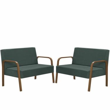 Imagem de Kit Poltrona Decorativa 2 Namoradeiras Luna Braço Madeira D Salla Suede