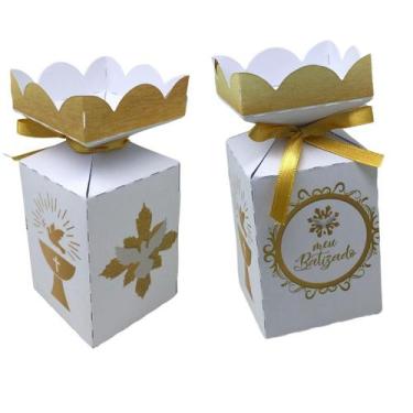 Imagem de Kit 20 Caixinha Batizado Lembrancinha Festa Infantil Dourado - Kibunit