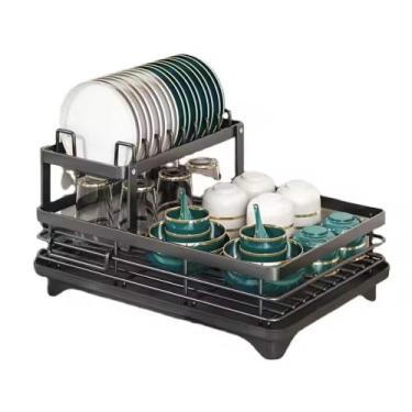 Imagem de Escorredor de Louça Aço Carbono Preto Bandeja com Escoamento de Água P