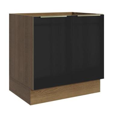 Imagem de Balcão De Cozinha 80 Cm 2 Portas (sem Tampo) Rustic/preto Lux Madesa R