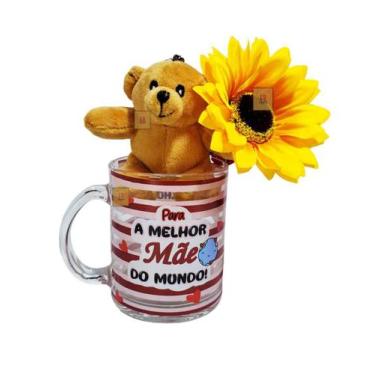 Imagem de Caneca Dia das Mães 330ml + Urso Pelúcia + Girassol Presente Cor:Listr