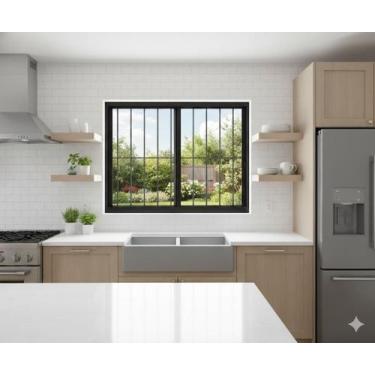 Imagem de Janela de Correr 2 Folhas Max Com Grade Alumínio Preto 120x150 Linha 2