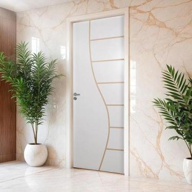 Imagem de Kit Porta de Madeira Decorada 215x75cm com Batente de Aço 06cm Cantare
