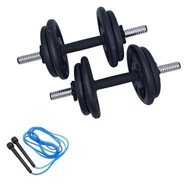 Imagem de Kit Fitness 20kg em Anilhas + 2 Barras 40cm Com Rosca + Corda
