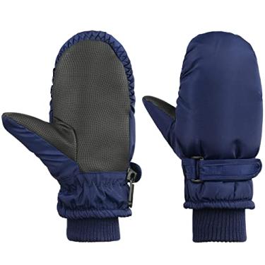 Imagem de American Trends Luvas infantis de inverno para neve à prova d'água, luvas quentes de lã, luvas de esqui para meninos e meninas, Azul-marinho puro, S(Fits 2-4 years)